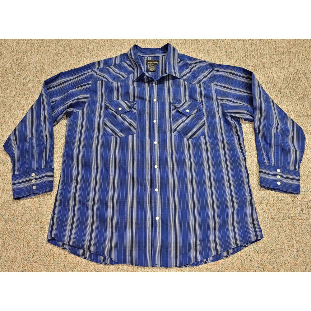 High Noon Western Shirt Mens 2XL Blue Stripe Pearl Snap Cowboy Rodeo Long Sleeve